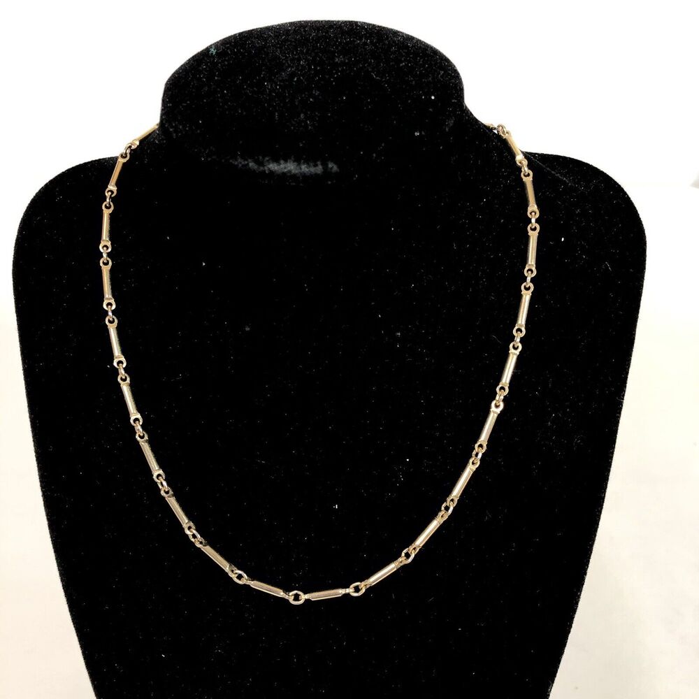Gold Tone Bar Necklace, 16" Choker with Spring Ring Clasp Classic Retro